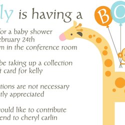 Matchless Work Baby Shower Invite Wording Invitation Office Invitations Surprise Giraffe Samples Showers