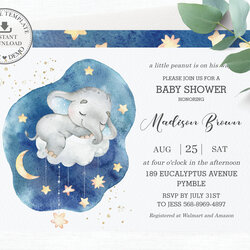 Champion Elephant Baby Shower Invitation Editable Template Boy Invite Twinkle Sleepy