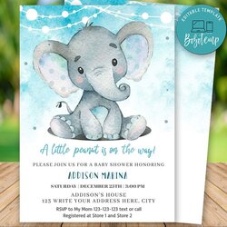 Brilliant Printable Little Peanut Elephant Baby Shower Invitation Compressed