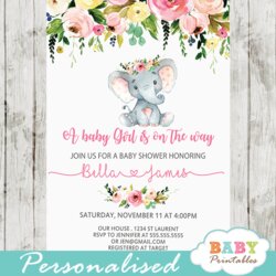 Outstanding Pink Floral Elephant Baby Shower Invitations Girl Invites Invitation Little Flowers Peanut Way