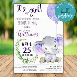 Superior Printable Girl Baby Elephant Shower By Mail Invitation Template Compressed
