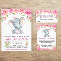 Tremendous Elephant Baby Shower Invitation Girl Invites Floral Pink Invite Version