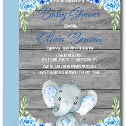 Preeminent Blue Elephant Baby Shower Invitations Invitation