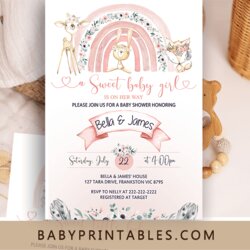 Excellent Woodland Rainbow Baby Shower Invites