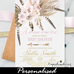The Highest Standard Feathers Roses Baby Shower Invitations Arrow Pink Gold