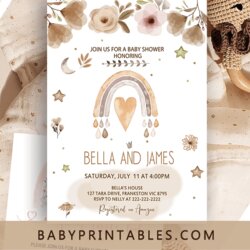 Cool Rainbow Baby Shower Party Package Set For Guests Sites Neutral Tan Beige Invites
