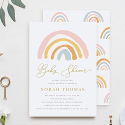 Admirable Rainbow Baby Shower Invitation Muted Earthy