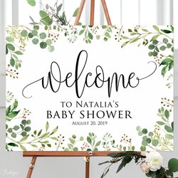 Wonderful Greenery Baby Shower Welcome Sign Calligraphy To Eucalyptus