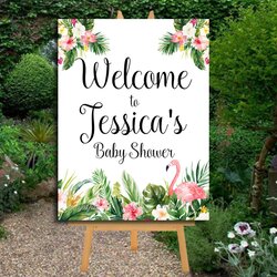 Large Tropical Baby Shower Welcome Sign Printable Personalized Hawaiian Luau Poster Size Zoom Click Signs