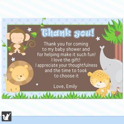 Superb Cute Baby Shower Thank You Wording Ideas Card Gift Safari Cards Quotes Jungle Animal Sayings Notes Boy