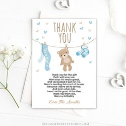 Perfect Editable Baby Shower Thank You Card Teddy Bear Note