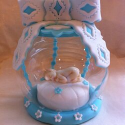 Keepsake Baby Shower Frosted Accents Topper Thanks Cake Glass