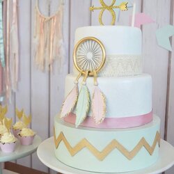 Spiffing Pastel Chic Party Baby Shower Ideas Dipped Bohemian Cake With Gold Feathers