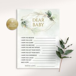 Fine Dear Baby Well Wishes Shower Game Printable Geometric Greenery