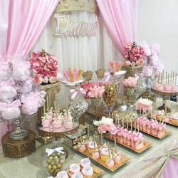 Sterling Baby Shower Table Setups Princess Party Dessert Candy Decorations Themed Para Showers Gold Mesa Cake