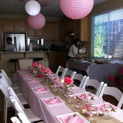 Outstanding Baby Shower Table Setting Theme Pink Tan White And Elephants Centerpiece Decorations