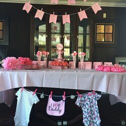 Worthy Baby Shower Set Up Ideas Banners Table For Girl Pink Themed Gift