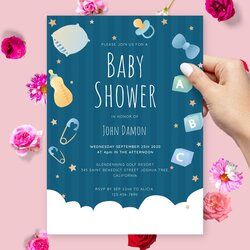 Outstanding Brunch Invite Template Free Fluffy Cloud Blue Baby Shower Invitation