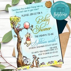 Marvelous Winnie The Pooh Classic Baby Shower Invitation Template Invitations Compressed