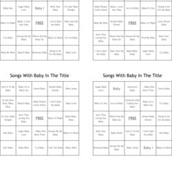 Wonderful Songs With Baby In The Title Bingo Cards