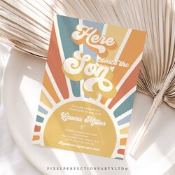 Editable Sunshine Baby Shower Invitation Here Come The Son