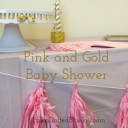 Cool Pink And Gold Baby Shower Polka Dotted Blue Jay