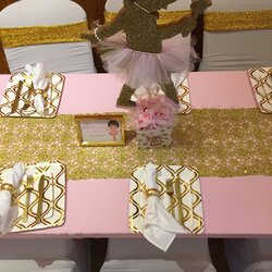 Wonderful Pink Gold And White Table Setting For Ballerina Themed Baby Shower