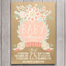 Supreme Coral Mint Gold Baby Shower Invitation By Invitations Party Floral Bridal Girl Birthday Printable