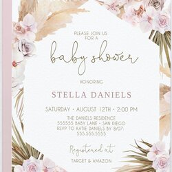 Peerless Baby Shower Invitation Girl Instant Download Pampas Invites Dusty