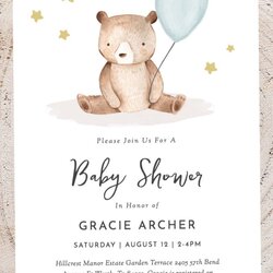 Capital Boy Teddy Bear Baby Shower Invitation Template Bears Balloon
